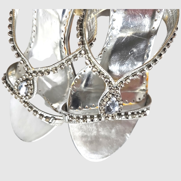 Sexy Strappy Silver Rinestone High heel Sandels sz 8.5 - Picture 5 of 9
